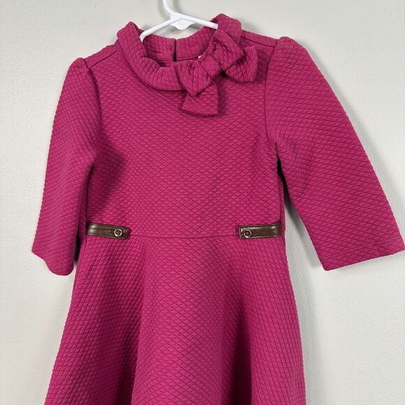 Janie and Jack Girls 4 Dusty Fuchsia Quilted Bow  Dress Pink Winter Fall - Picture 2 of 4